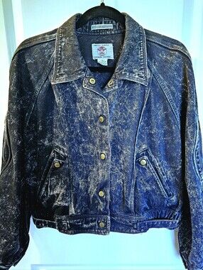 Vintage 80s Chemin De Fer Acid Wash Denim Jacket Cropped Bomber Medium